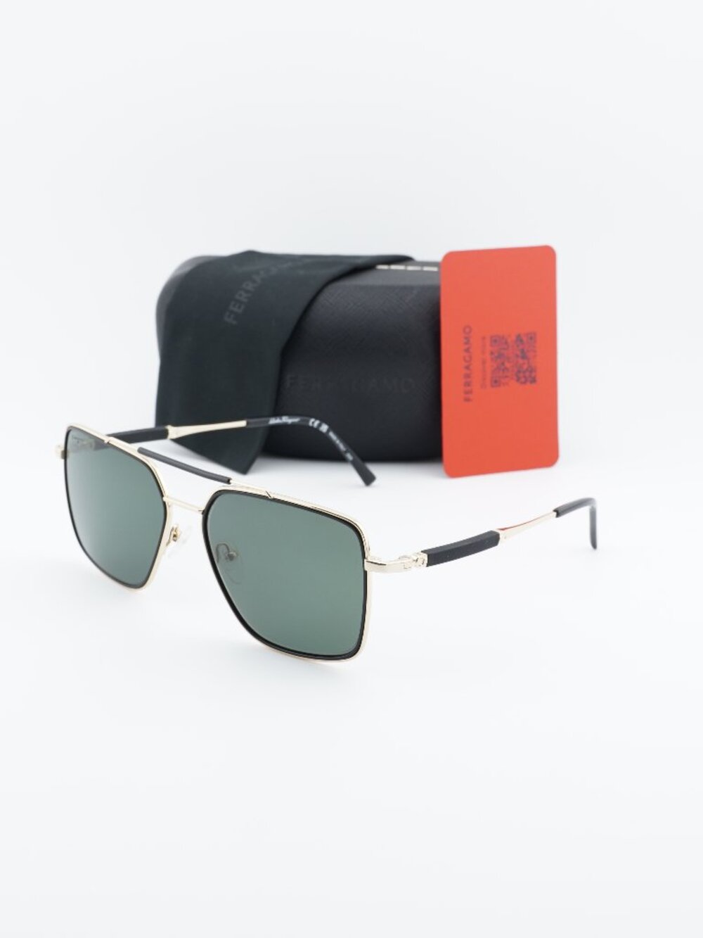 Salvatore Ferragamo SF298S 703 Aviator Sunglasses - Gold / Black / Green